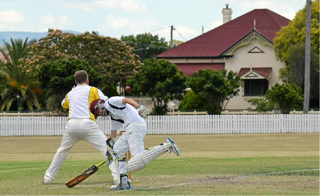 NOT OUT: Maryvale batter Pat Bourke makes it in the nick of time, playing round seven of the Condamine Cup against the RSL Diggers at Slade Park on Saturday.